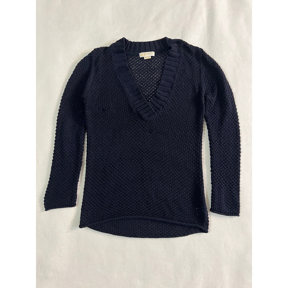 MICHAEL KORS Black Textured V Neck Long Sleeve Sweater Knit Top XL
